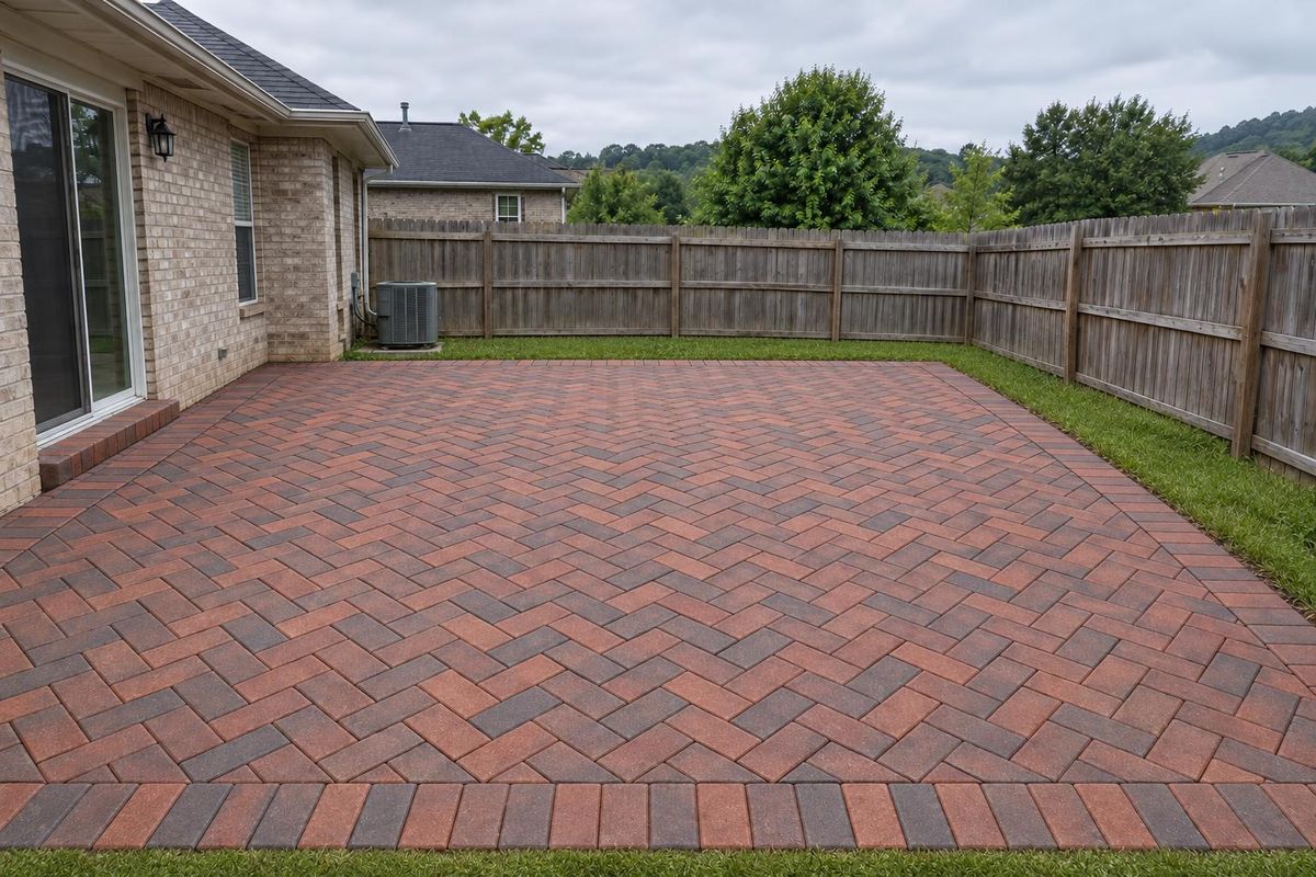 Cracked concrete patio, after masonry work