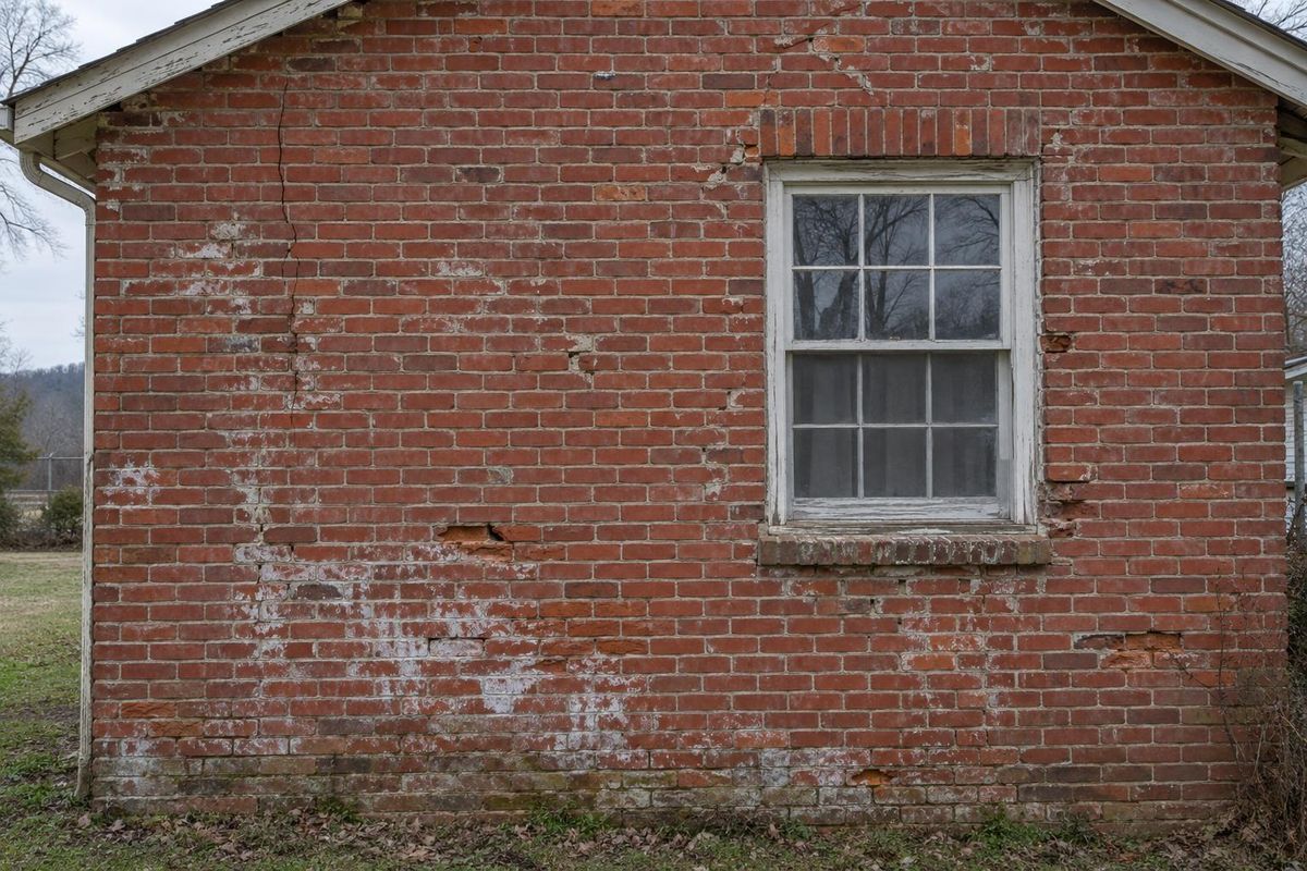 Crumbling brick, now restored, before