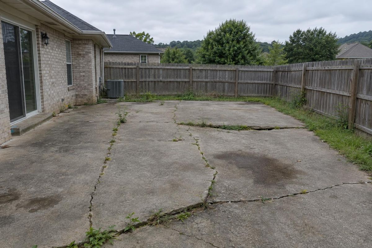 Cracked concrete patio, before